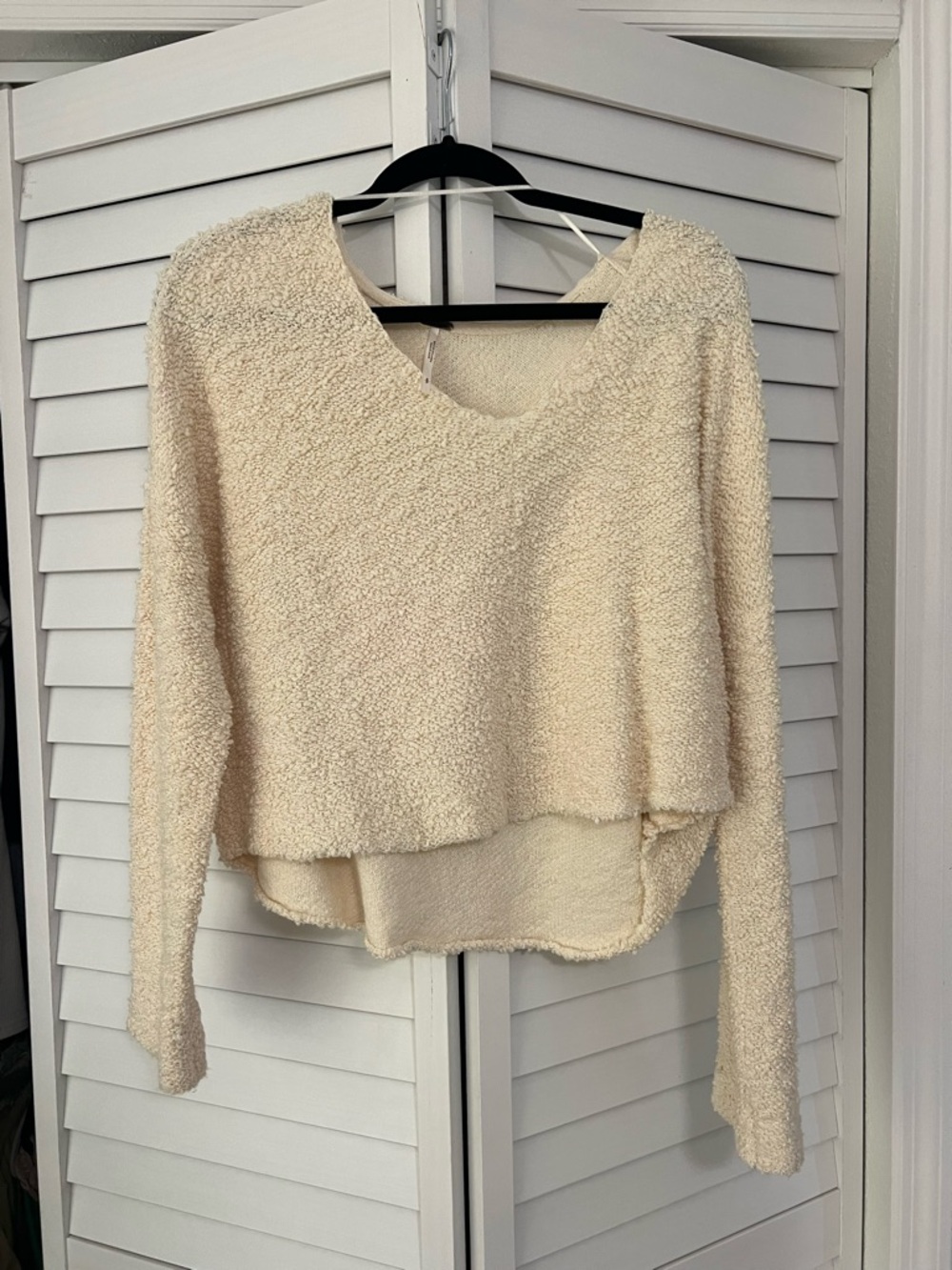 Free People Cream Off-the-Shoulder Cozy Bouclé Sweater